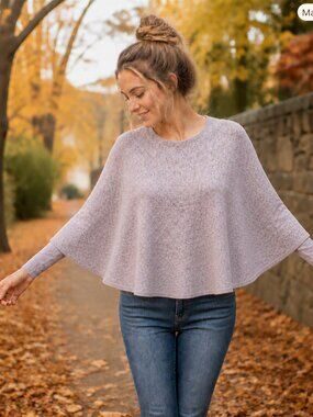 Soft Knit Lavender Crewneck Sweater Poncho With Fitted Stretch T Underneath